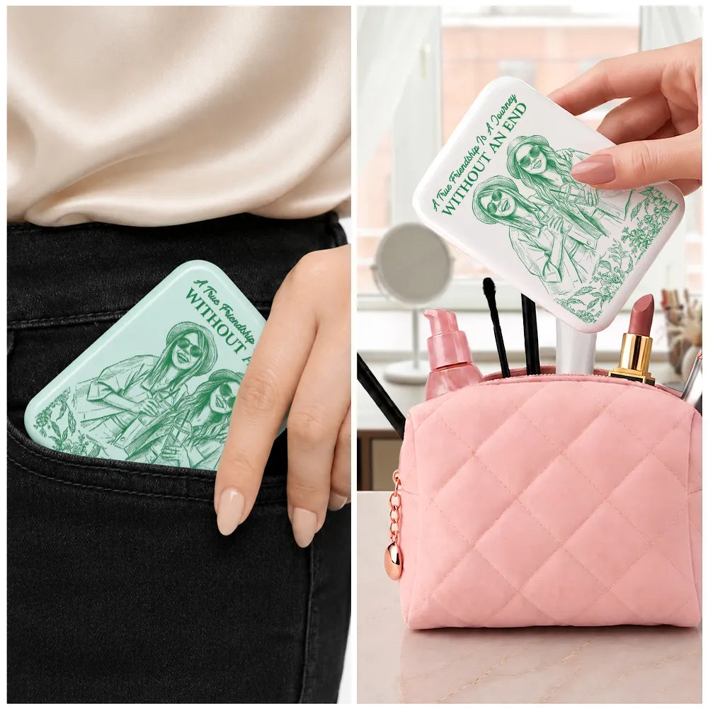 Custom Photo True Friendship Is Journey Without End Pencil Sketch Toile De Jouy - Personalized LED Compact Mirror