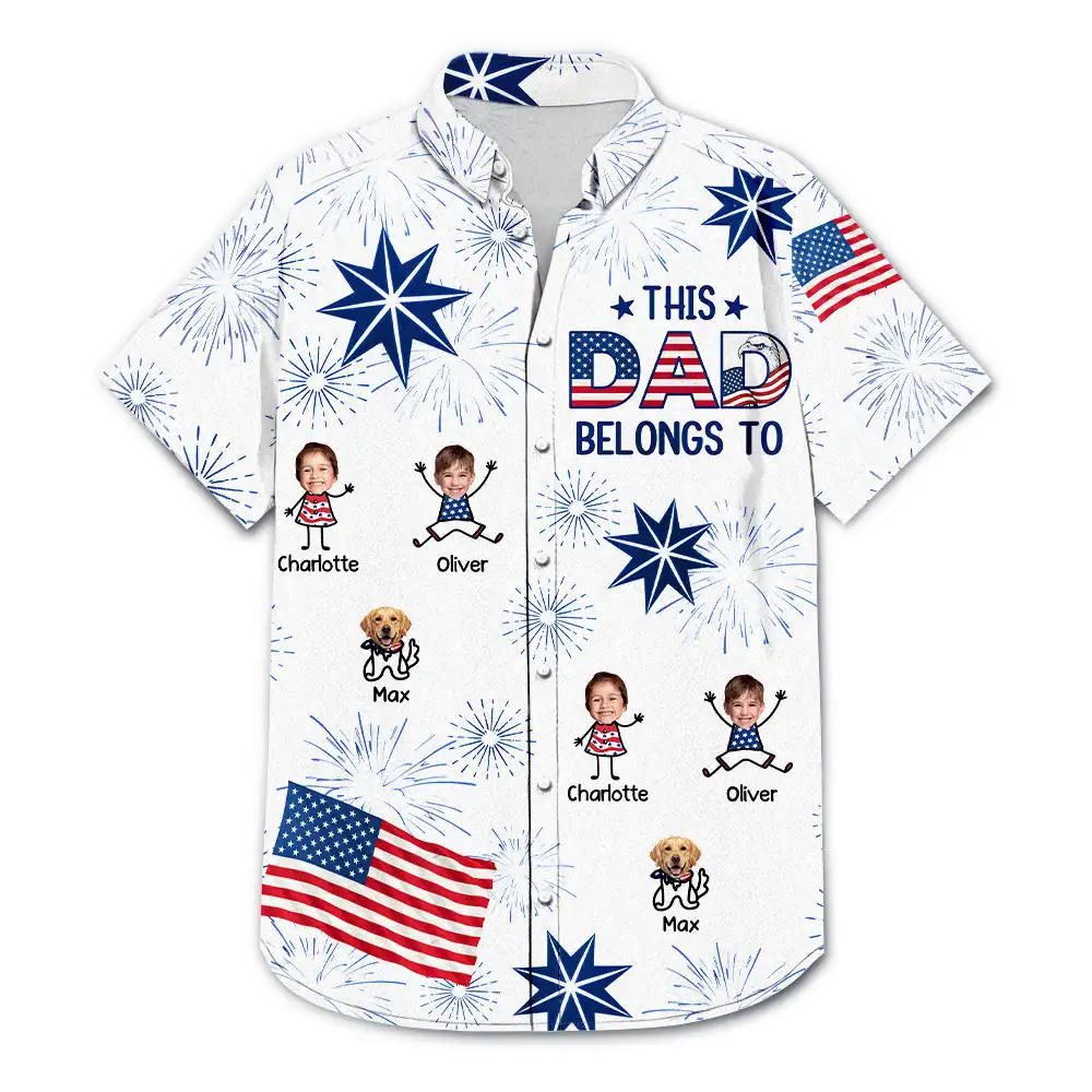 Custom Photo US Flag My Heart Belongs To My Kids - Personalized Hawaiian Shirt