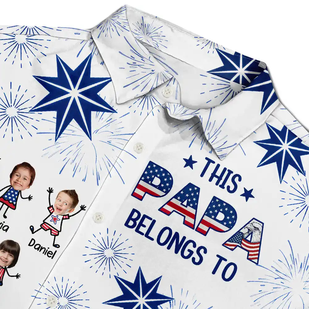 Custom Photo US Flag My Heart Belongs To My Kids - Personalized Hawaiian Shirt