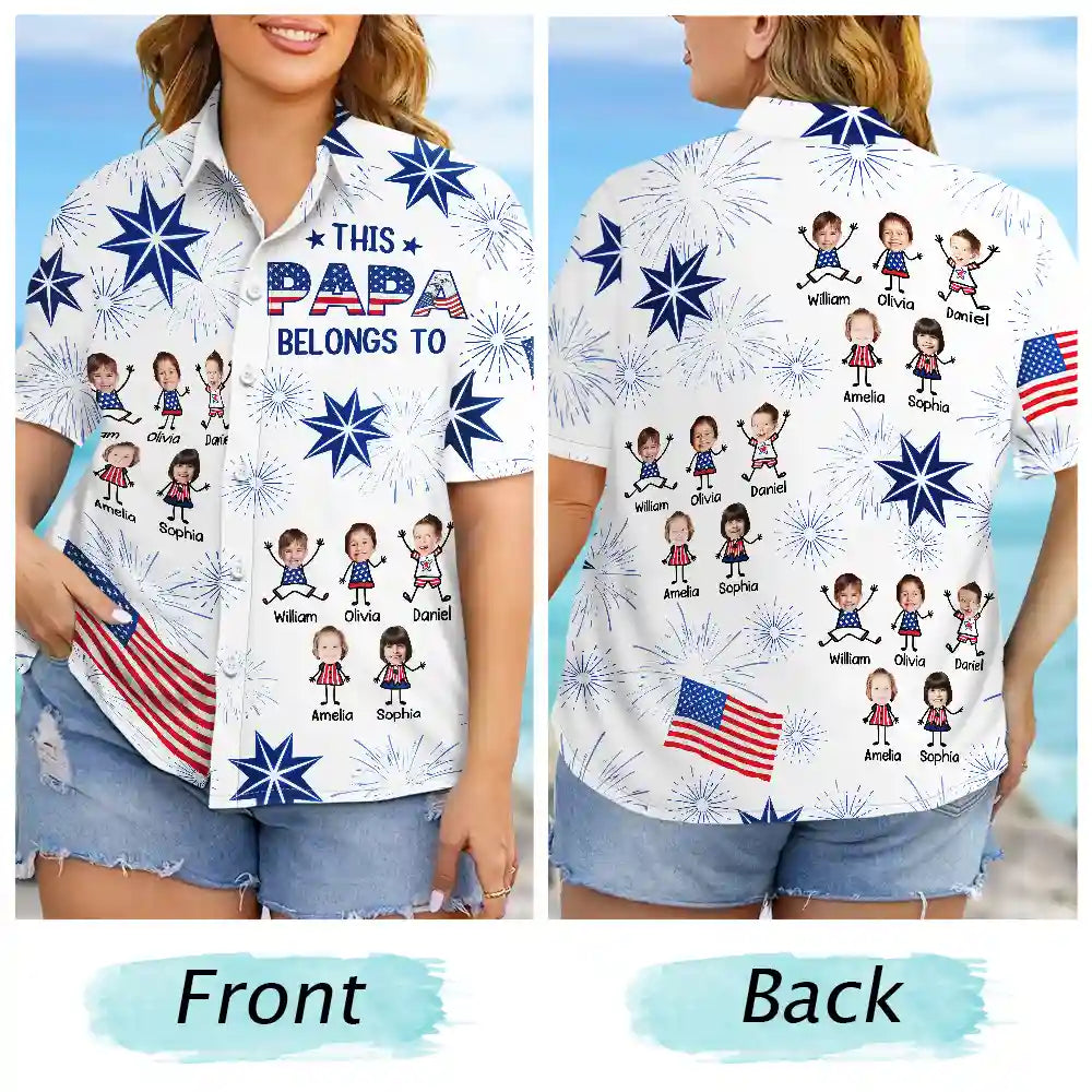 Custom Photo US Flag My Heart Belongs To My Kids - Personalized Hawaiian Shirt