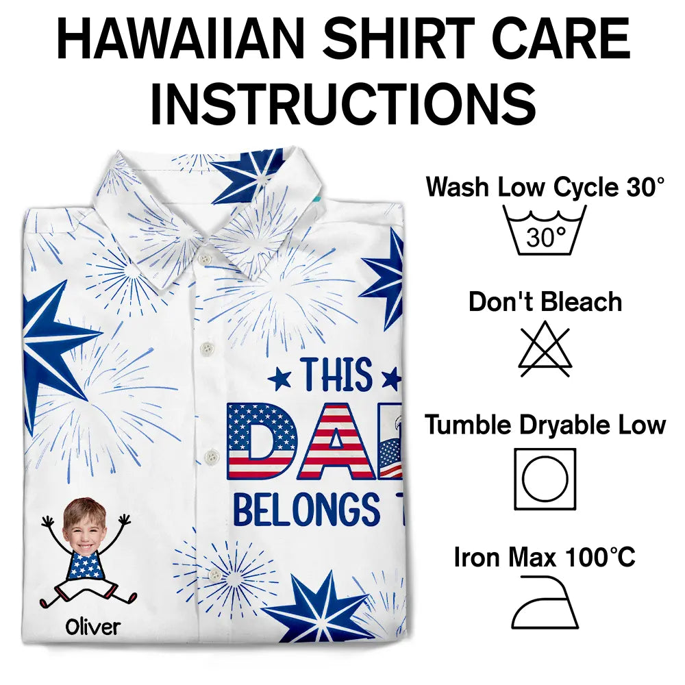 Custom Photo US Flag My Heart Belongs To My Kids - Personalized Hawaiian Shirt