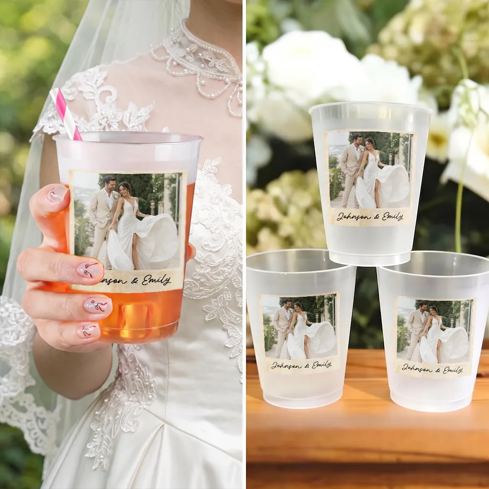 Custom Photo Vintage Couples Wedding Engaged Bachelor Party - Personalized Frosted Cups