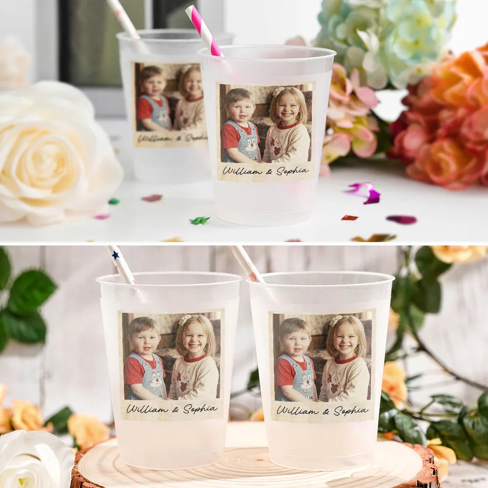 Custom Photo Vintage Couples Wedding Engaged Bachelor Party - Personalized Frosted Cups