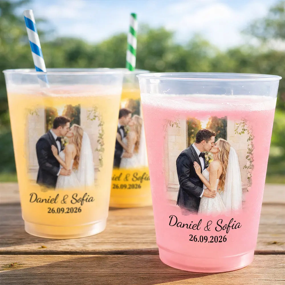 Custom Photo Watercolor Painting Couple Wedding Portrait - Personalized Frosted Cups
