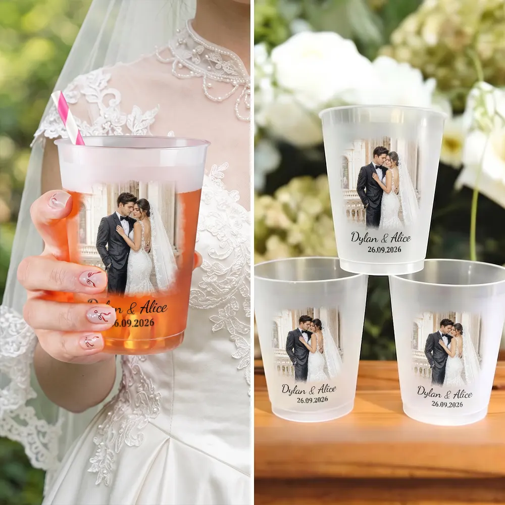 Custom Photo Watercolor Painting Couple Wedding Portrait - Personalized Frosted Cups