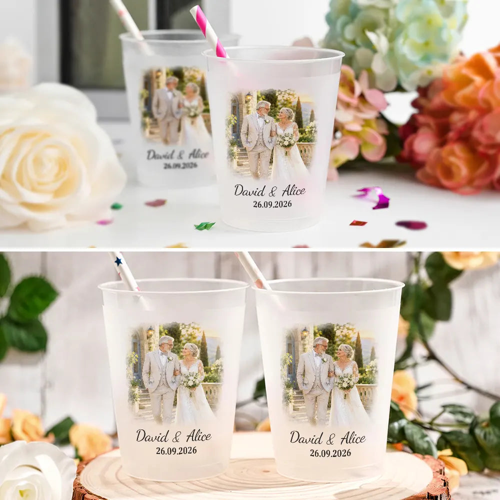 Custom Photo Watercolor Painting Couple Wedding Portrait - Personalized Frosted Cups