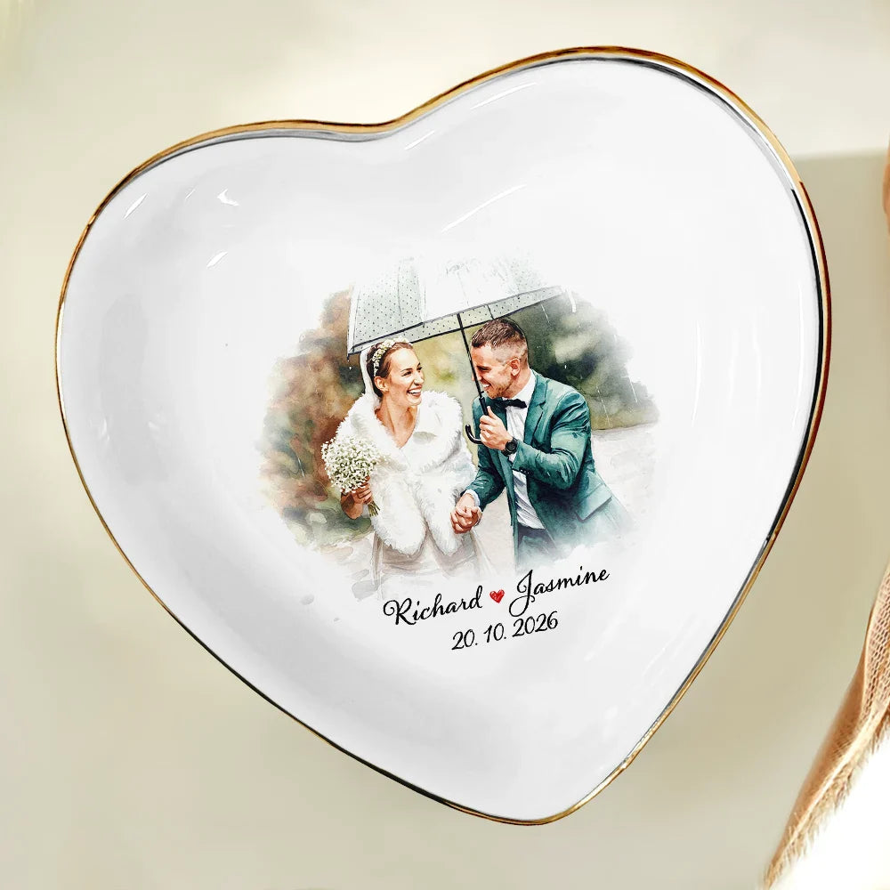 Custom Photo Watercolor Painting Couples Anniversary Gift - Personalized Ring Dish