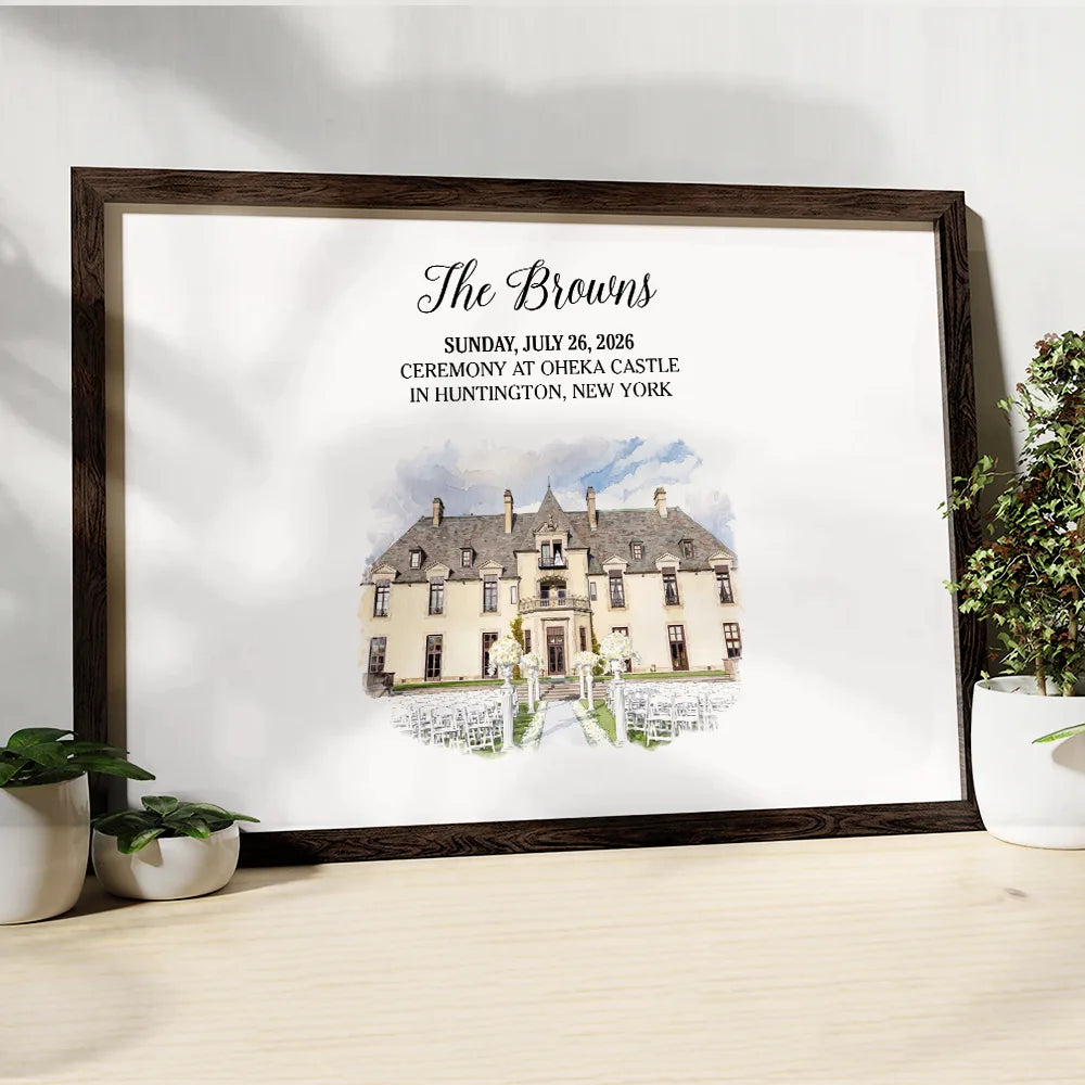 Custom Photo Watercolor Painting Wedding Venue Guest Book - Personalized Poster