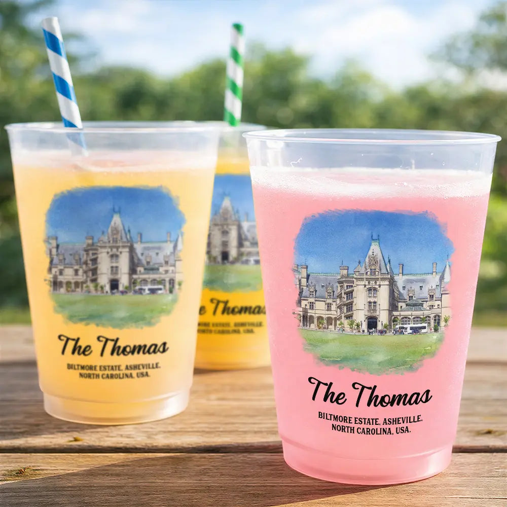 Custom Photo Watercolor Painting Wedding Venue Illustration - Personalized Frosted Cups