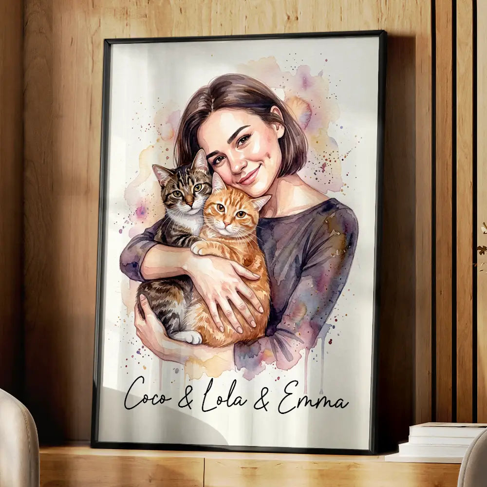 Custom Photo Watercolor Pet Lovers Dog Cat Pet Lover - Personalized Poster