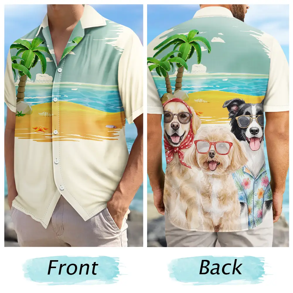 Custom Photo Watercolor Pet With Summer Accessories - Personalized Hawaiian Shirt