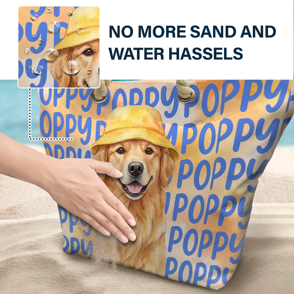 Custom Photo Watercolor Pet With Summer Accessories Cute Dog Cat Portrait - Personalized Beach Bag