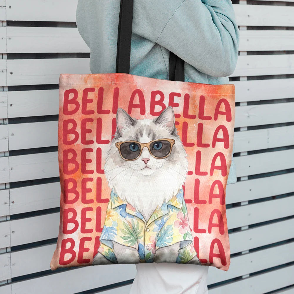 Custom Photo Watercolor Pet With Summer Accessories Cute Dog Cat Portrait - Personalized Tote Bag