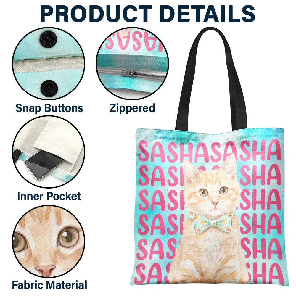 Custom Photo Watercolor Pet With Summer Accessories Cute Dog Cat Portrait - Personalized Tote Bag