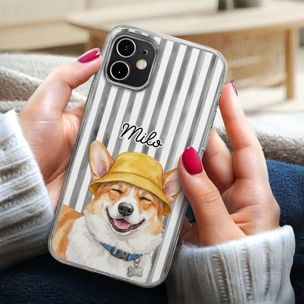 Custom Photo Watercolor Pet With Summer Accessories Pet Portrait - Personalized Clear Phone Case