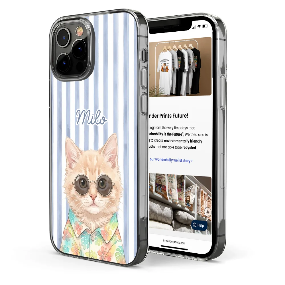 Custom Photo Watercolor Pet With Summer Accessories Pet Portrait - Personalized Clear Phone Case