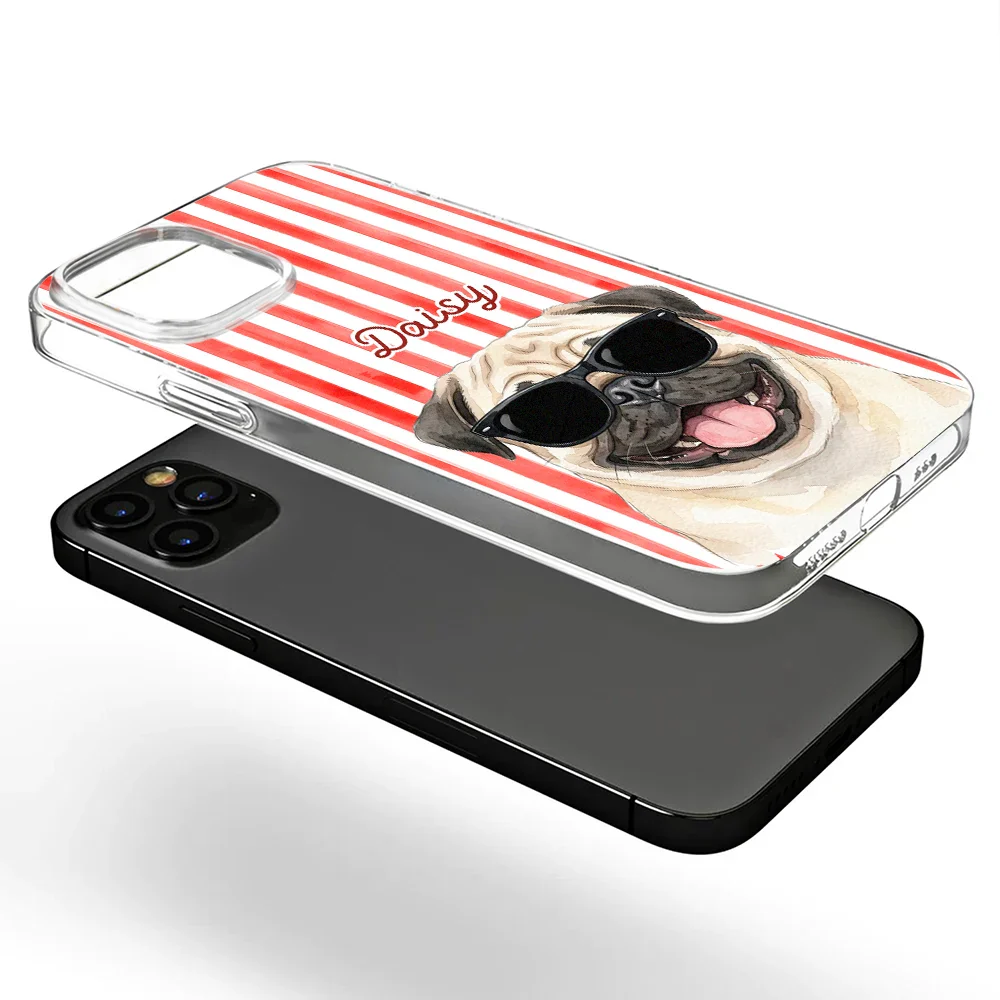 Custom Photo Watercolor Pet With Summer Accessories Pet Portrait - Personalized Clear Phone Case