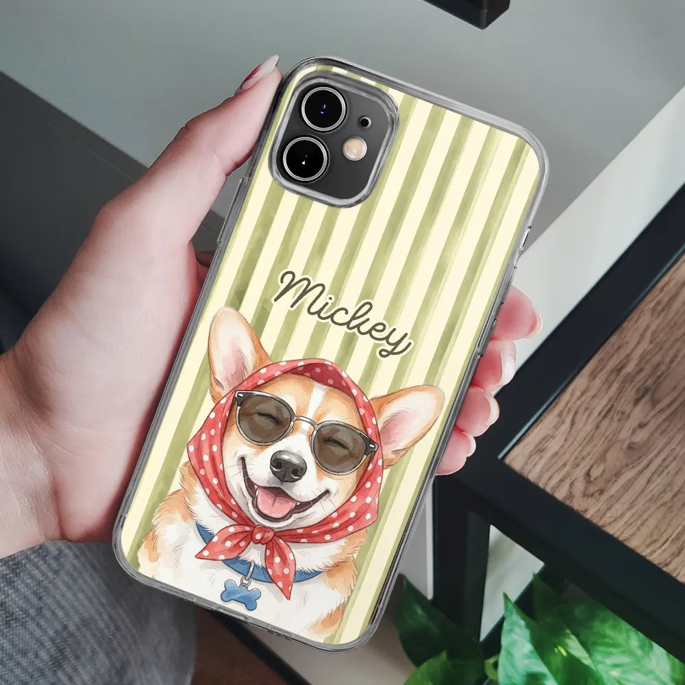 Custom Photo Watercolor Pet With Summer Accessories Pet Portrait - Personalized Clear Phone Case
