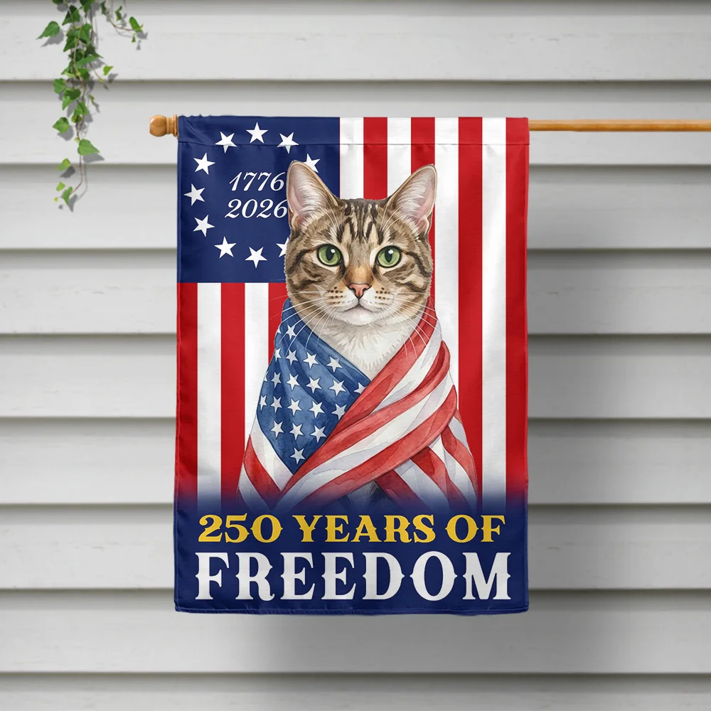 Custom Photo Watercolor With US Accessories Dog Cat 250 Years Of Freedom - Personalized Flag