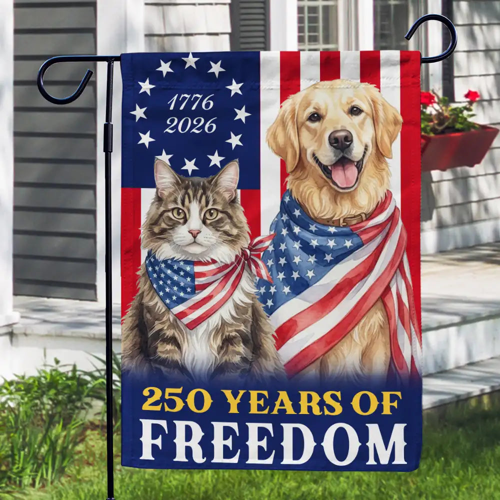 Custom Photo Watercolor With US Accessories Dog Cat 250 Years Of Freedom - Personalized Flag