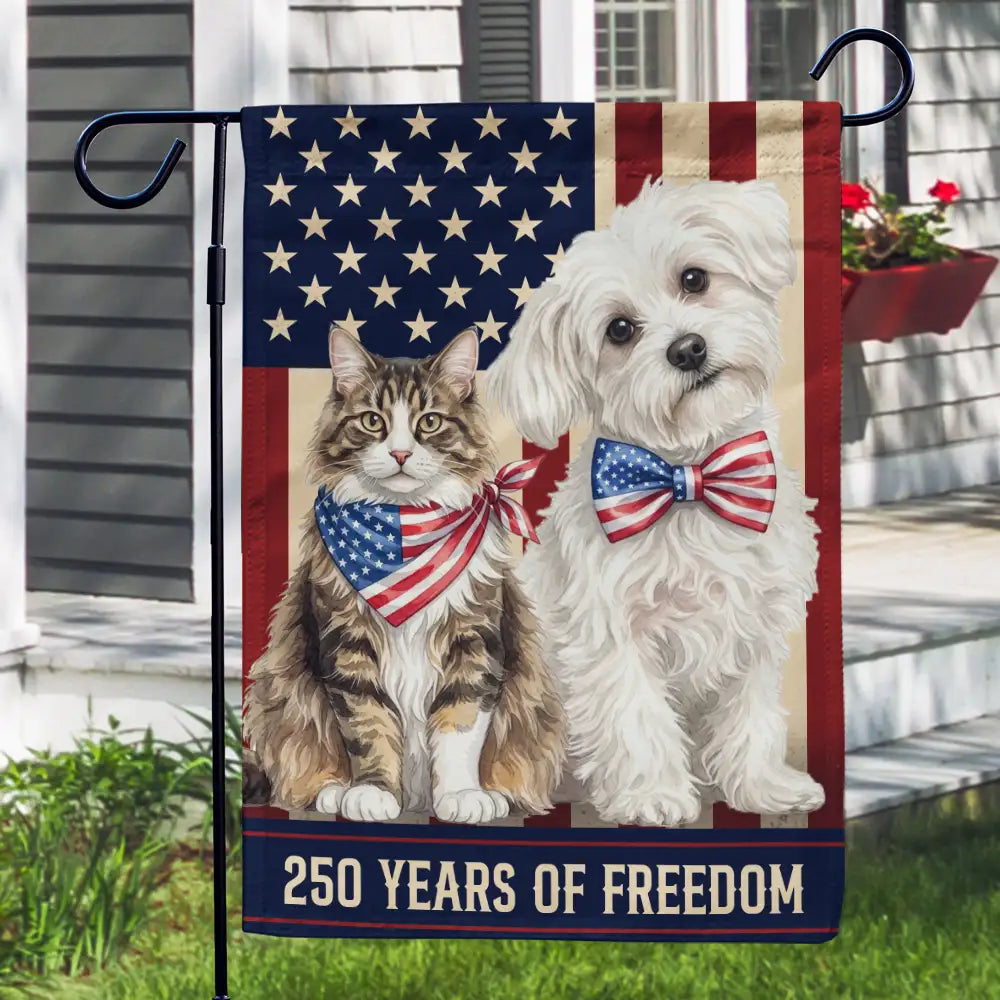 Custom Photo Watercolor With US Accessories Dog Cat 250 Years Of Freedom Vintage - Personalized Flag