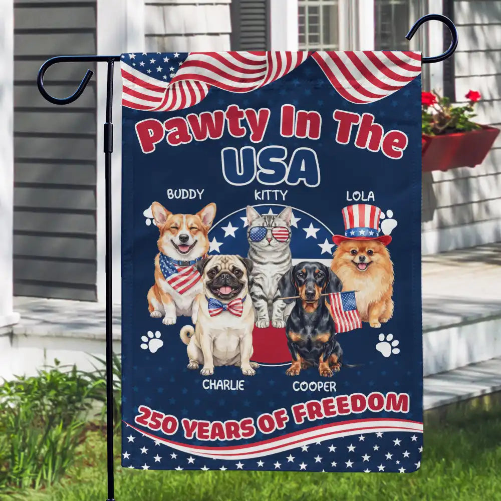 Custom Photo Watercolor With US Accessories Pawty In The USA - Personalized Flag