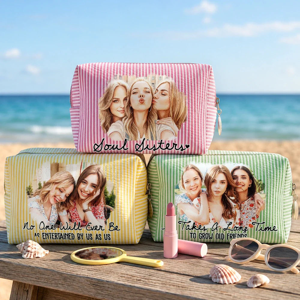 Custom Photo Watercolor You Are The Friend Everybody Wishes They Had - Personalized Striped Cosmetic Bag