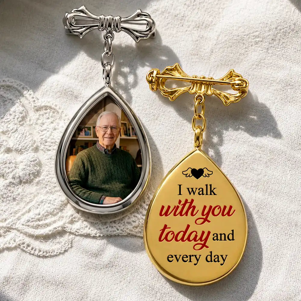 Custom Photo Wedding Walking Beside You Memorial - Personalized Teardrop Pin