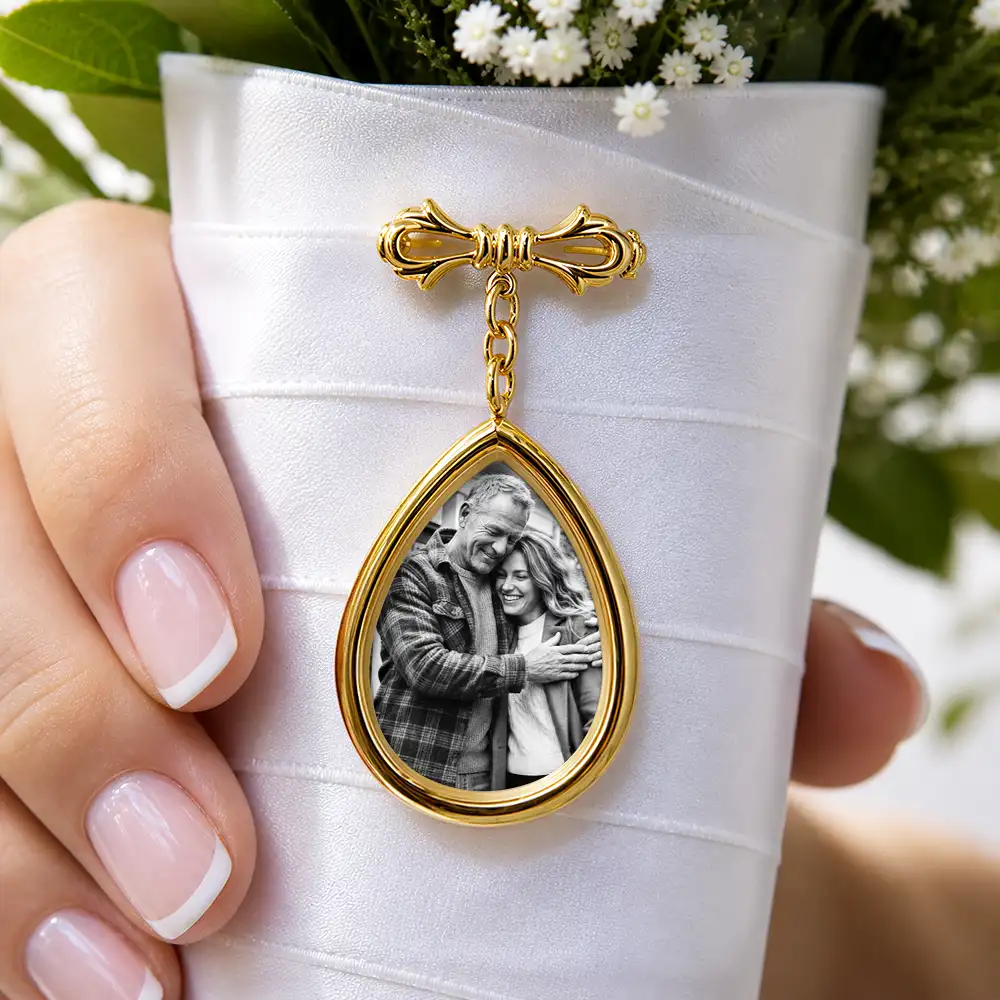 Custom Photo Wedding Walking Beside You Memorial - Personalized Teardrop Pin