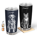 Custom Photo White Pencil Sketch Art Dog Cat Portrait - Personalized Tumbler