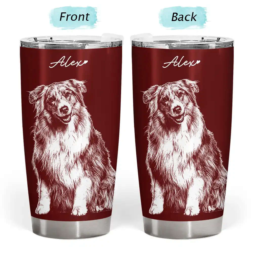 Custom Photo White Pencil Sketch Art Dog Cat Portrait - Personalized Tumbler