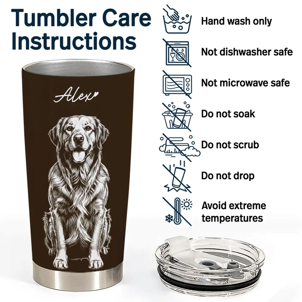 Custom Photo White Pencil Sketch Art Dog Cat Portrait - Personalized Tumbler