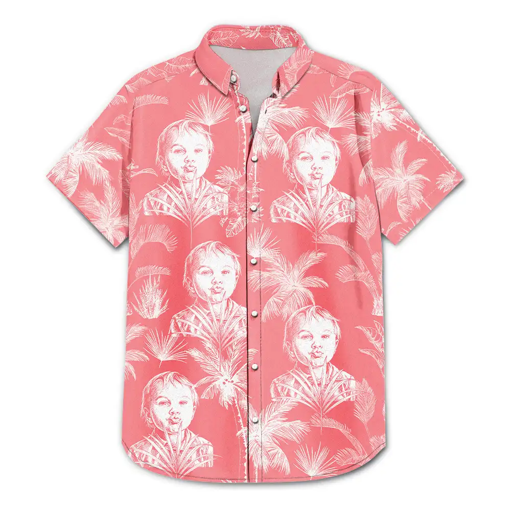 Custom Photo White Pencil Sketch Art Toile De Jouy Pattern Family Pet - Personalized Hawaiian Shirt