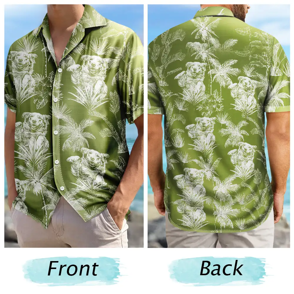 Custom Photo White Pencil Sketch Art Toile De Jouy Pattern Family Pet - Personalized Hawaiian Shirt