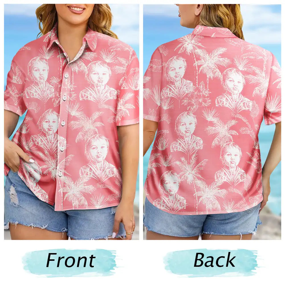 Custom Photo White Pencil Sketch Art Toile De Jouy Pattern Family Pet - Personalized Hawaiian Shirt