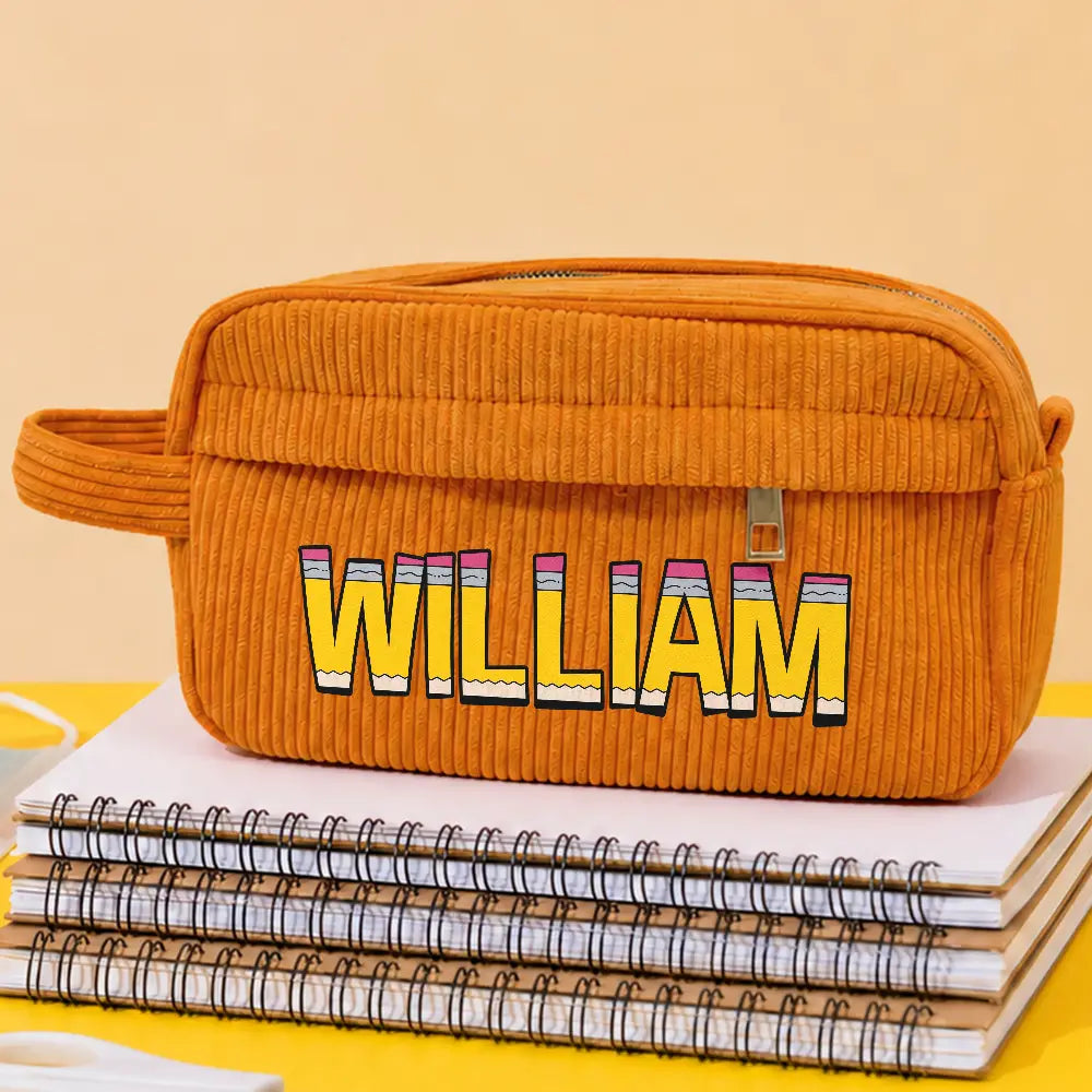 Customize Name Pencil Pouch Back To School - Personalized Corduroy Pencil Case