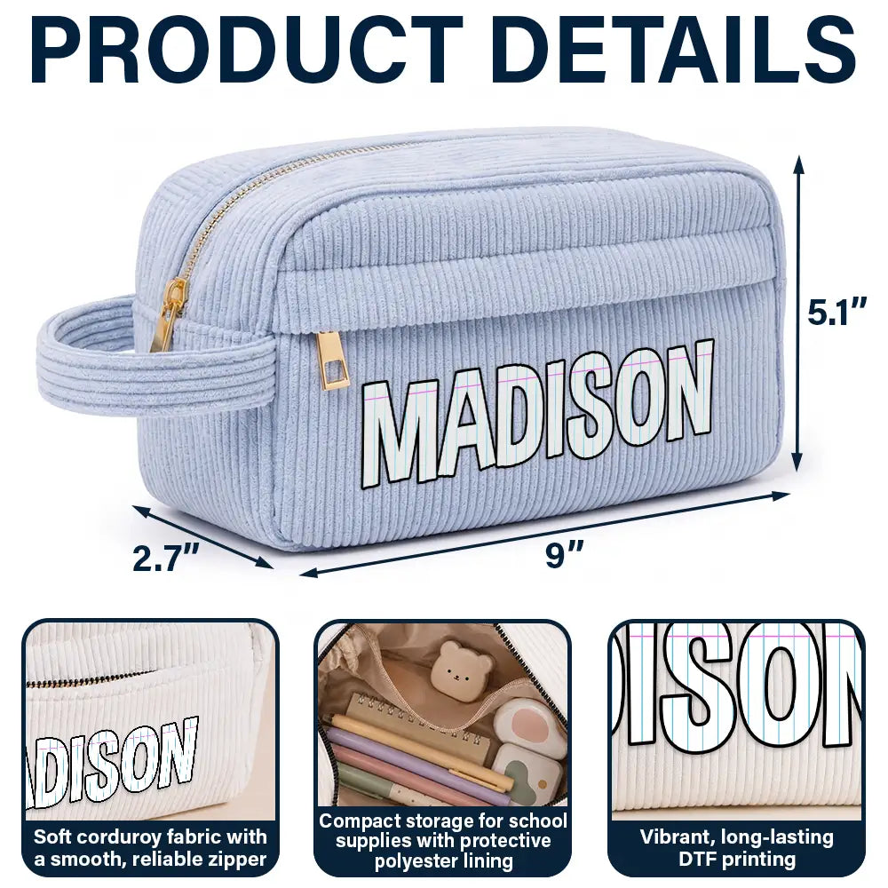 Customize Name Pencil Pouch Back To School - Personalized Corduroy Pencil Case