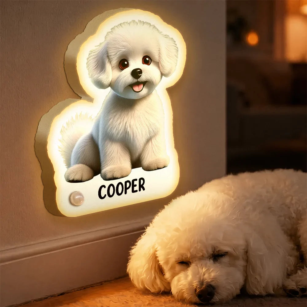 Cute 3D Effect Dog And Cat With Name - Personalized Motion Sensor Night Light
