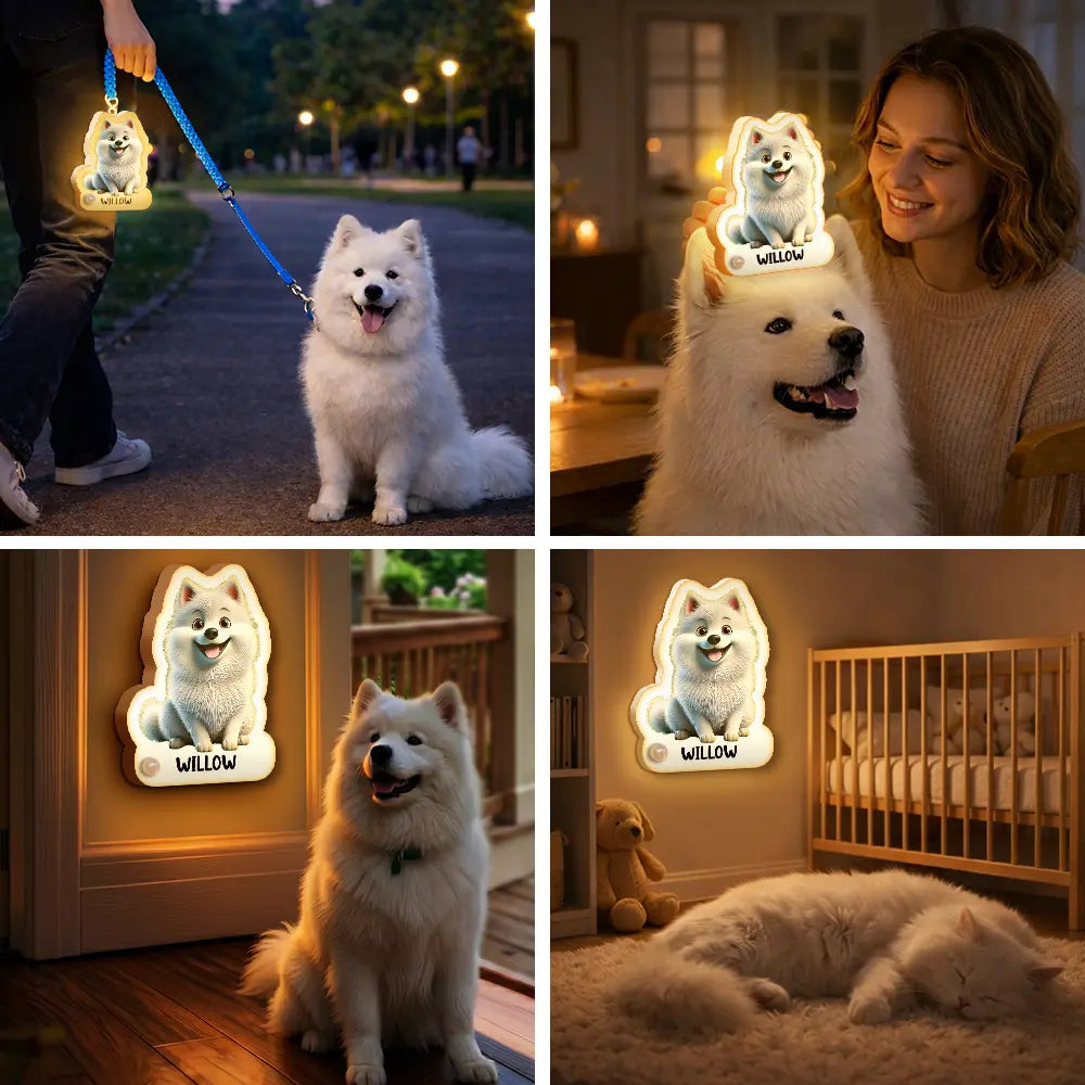Cute 3D Effect Dog And Cat With Name - Personalized Motion Sensor Night Light