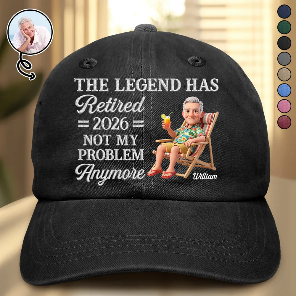 Custom Photo 3D Summer Concept The Legend Has Retired Not My Problem Anymore - Personalized Vintage Washed Denim Cap