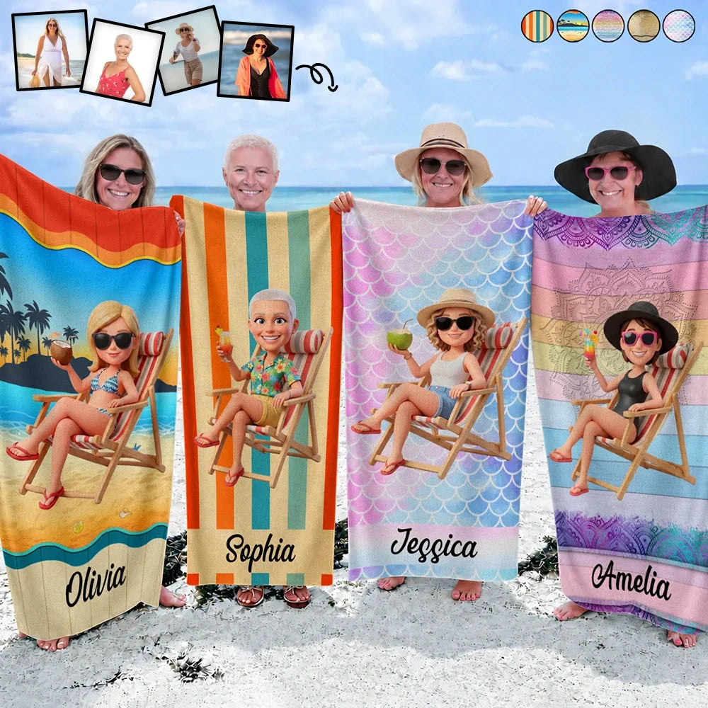 Custom Photo 3D Summer Concept Traveling Beach Poolside Swimming Picnic Vacation - Personalized Beach Towel