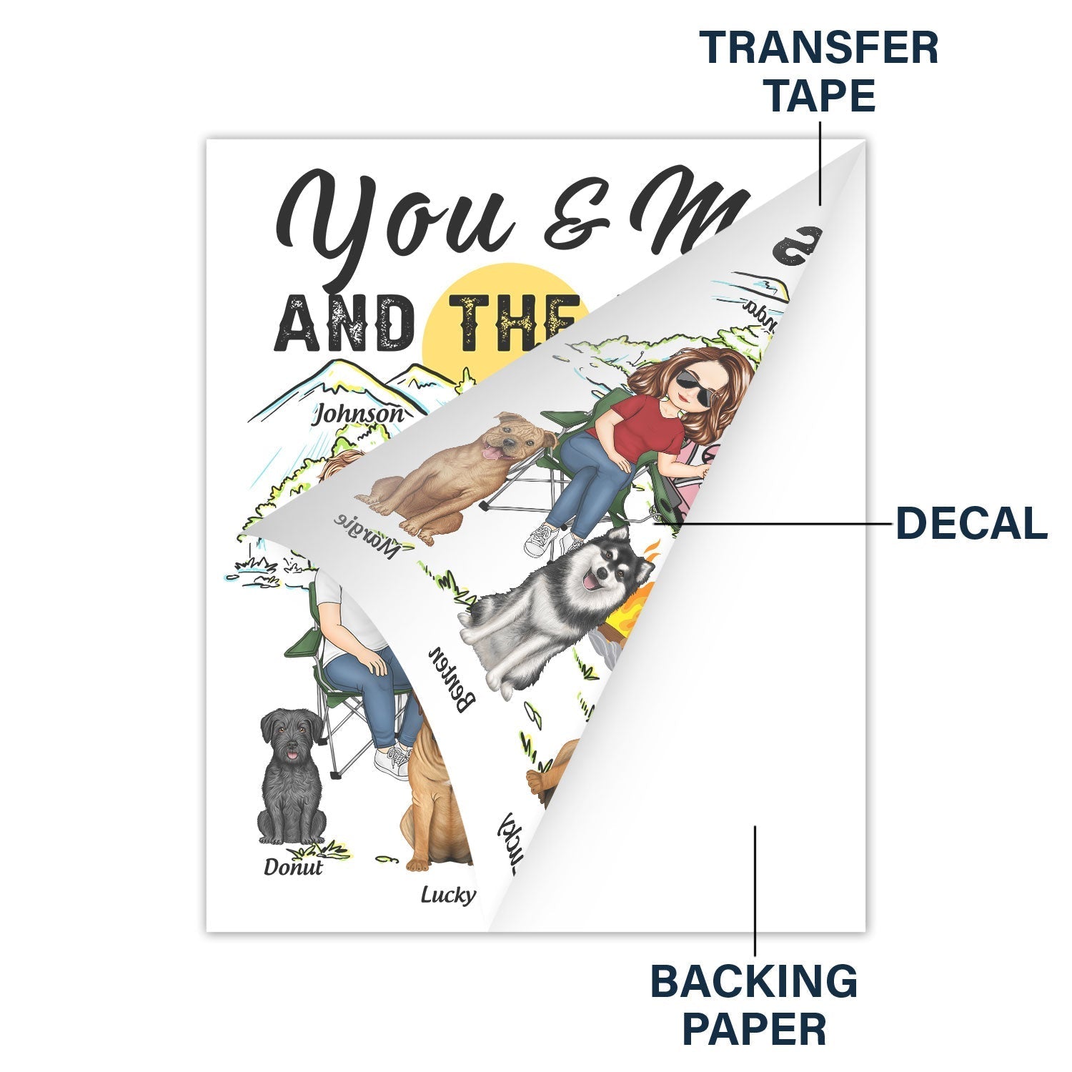 You And Me And The Dogs - Gift For Camping Lovers - Personalized Camping Decal, Decor Decal