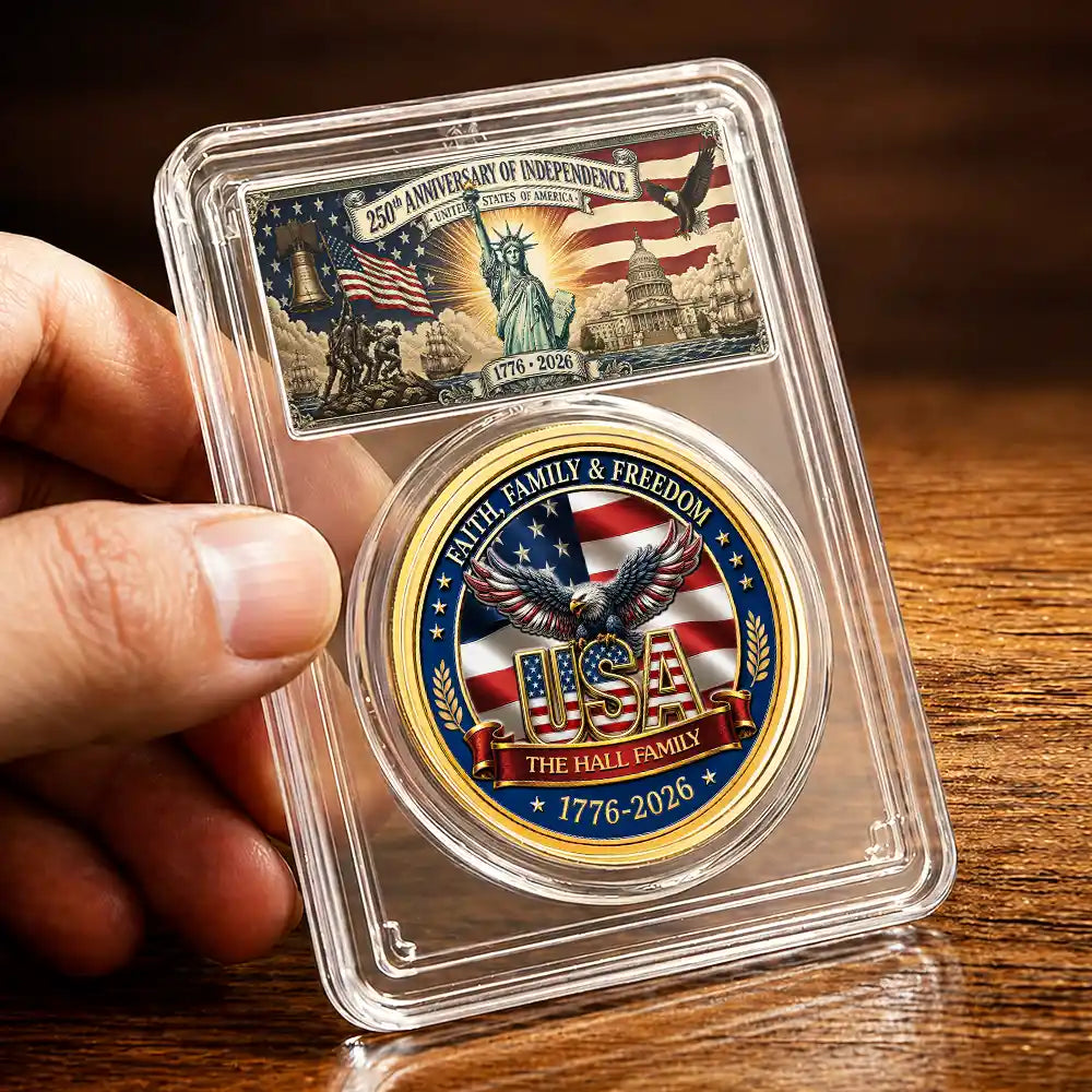 Custom Photo Stars And Stripes Faith, Family & Freedom - Personalized Commemorative Keepsake Coin