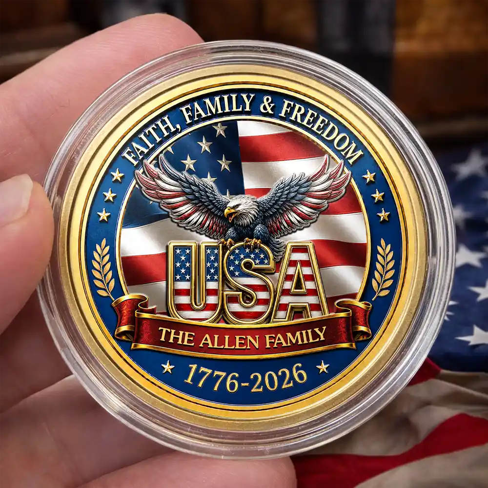 Custom Photo Stars And Stripes Faith, Family & Freedom - Personalized Commemorative Keepsake Coin
