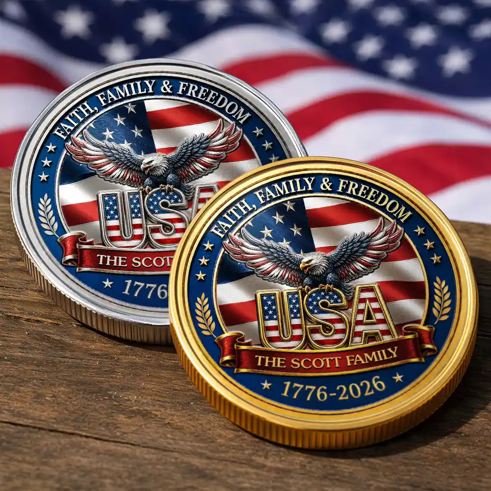 Custom Photo Stars And Stripes Faith, Family & Freedom - Personalized Commemorative Keepsake Coin