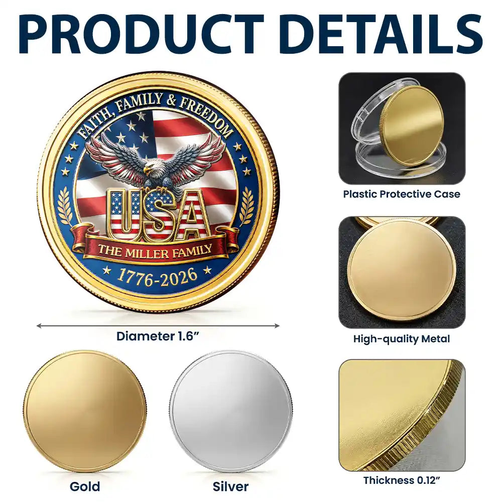 Custom Photo Stars And Stripes Faith, Family & Freedom - Personalized Commemorative Keepsake Coin