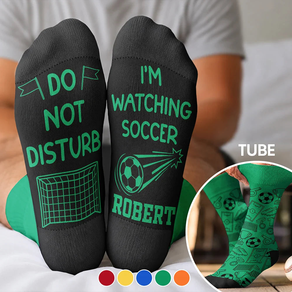 Do Not Disturb I'm Watching Soccer Baseball Football Hockey - Personalized Crew Socks
