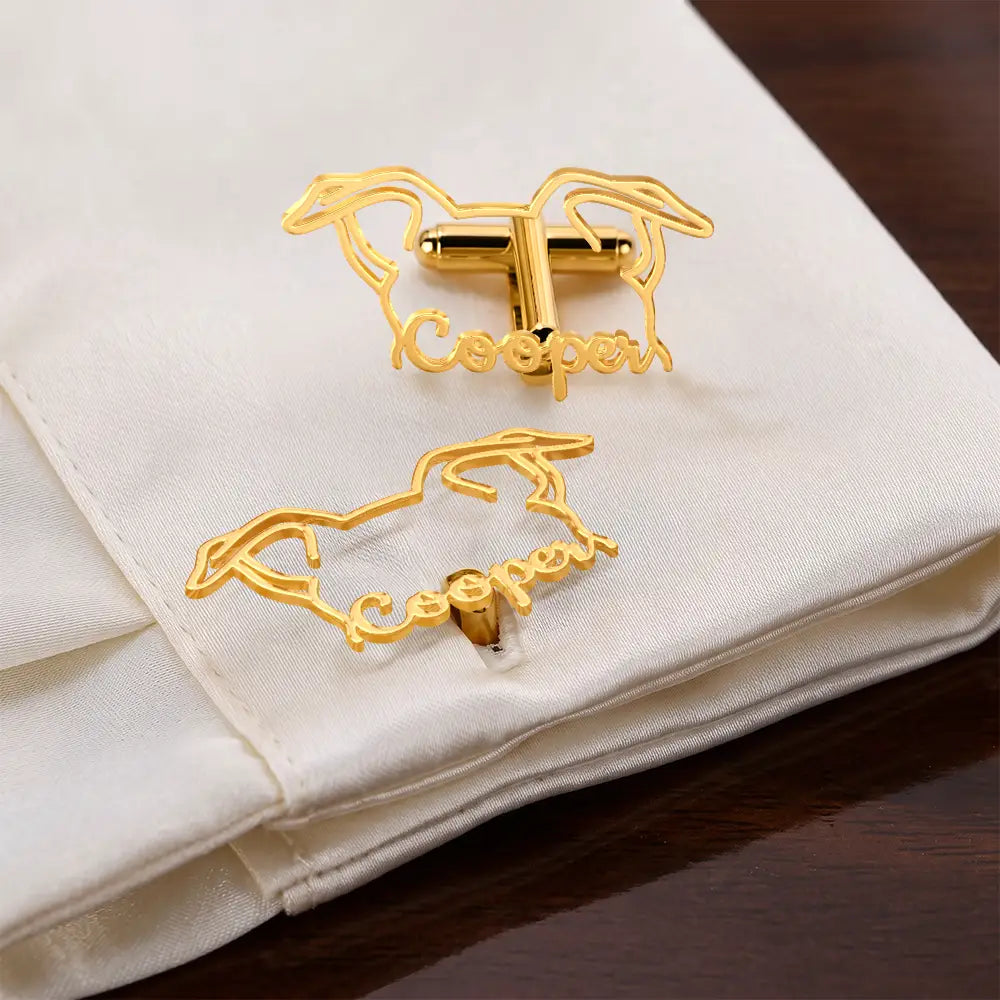 Dog Ears Line Art With Custom Name - Personalized Cufflinks