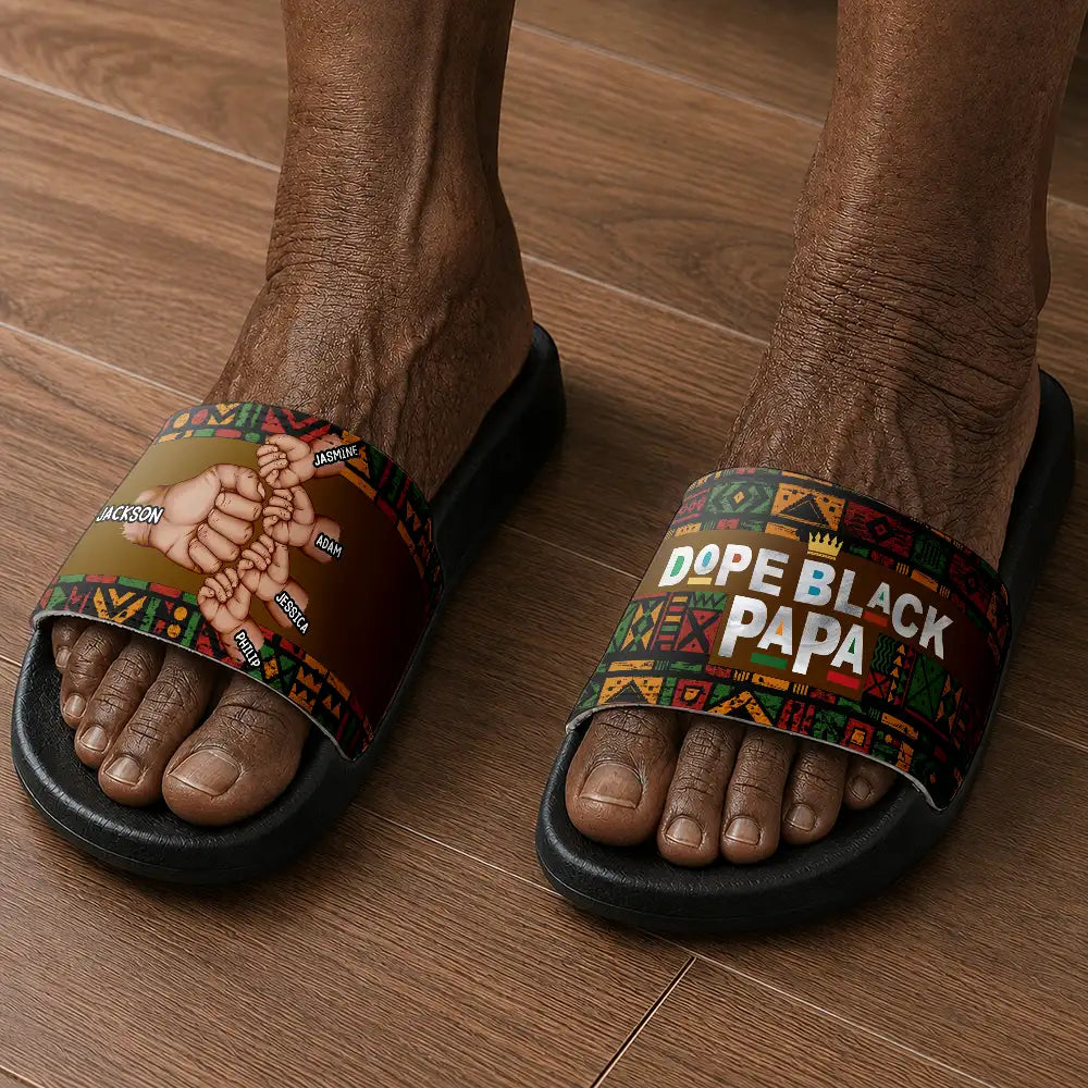 Dope Black Dad Grandpa Fist Bumps - Personalized Unisex Slides
