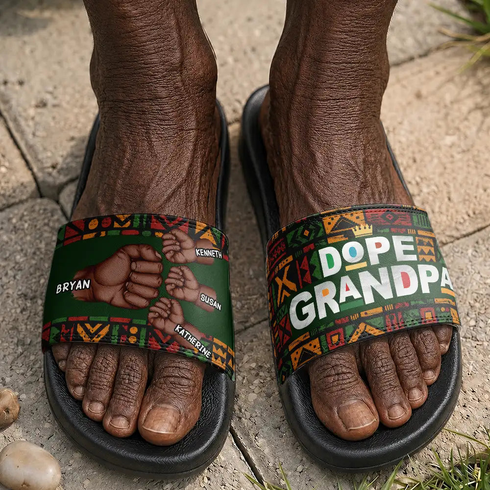 Dope Black Dad Grandpa Fist Bumps - Personalized Unisex Slides